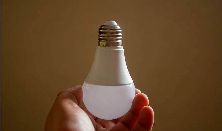 Hand holding an energy-efficient LED light bulb